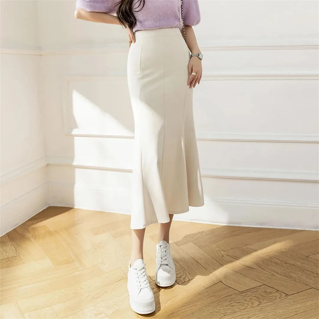 Women High Waist Midi Skirts Thin and Draped Elegant Mermaid Skirts Casual Long Skirt