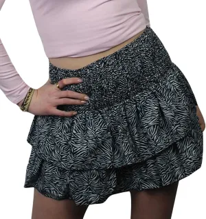Women Layered Ruffle Hem Skirt Floral Boho Mini Skirt Smocked A Line Pleated Skirt Tiered Short Skirt