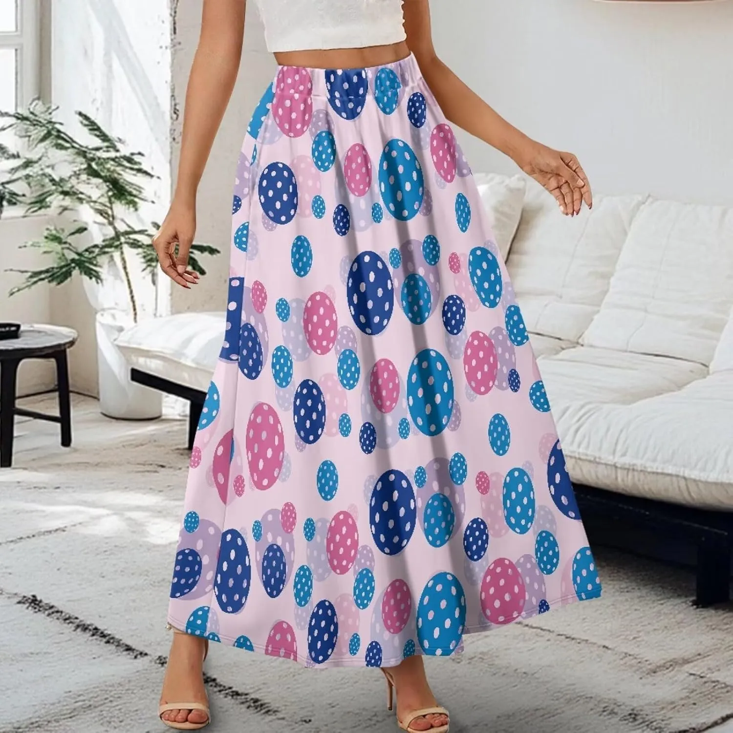 Women Long Skirts with Pockets Bohemian Casual Flowy High Waisted Ankle Length Maxi Skirt for Party Prom