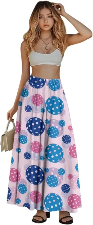 Women Long Skirts with Pockets Bohemian Casual Flowy High Waisted Ankle Length Maxi Skirt for Party Prom