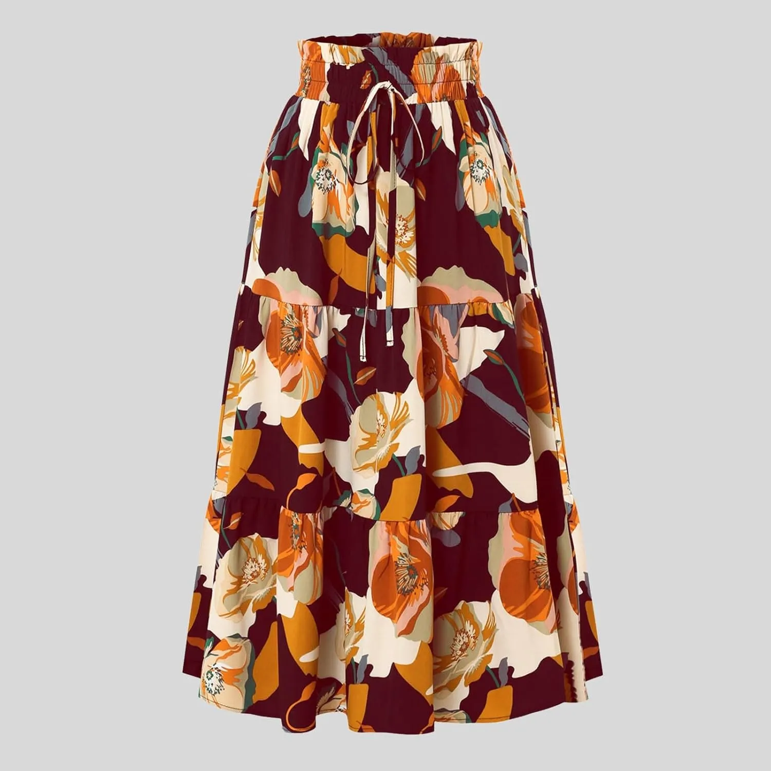 Women Maxi Skirt Floral Tiered Pleated Skirt Flowy Swing High Waisted Go Outing Clothes