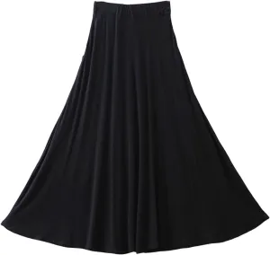 Women Maxi Skirt High Waisted Solid Color Summer Casual Skirt Pleated Swing Beach Skirt with Pockets for Vacation