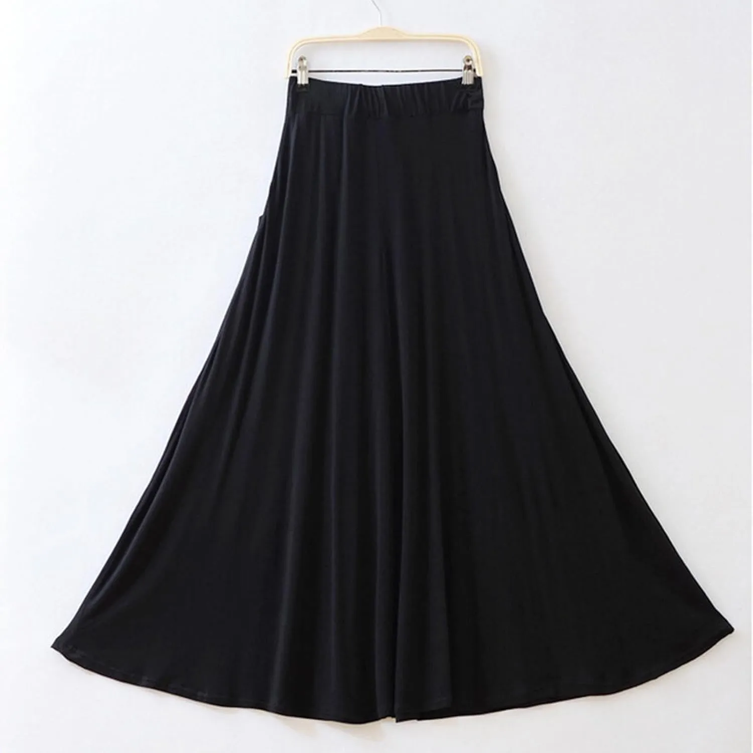 Women Maxi Skirt High Waisted Solid Color Summer Casual Skirt Pleated Swing Beach Skirt with Pockets for Vacation