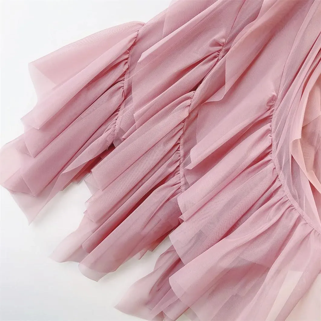 Women Mesh Irregular Midi Skirt Boho Long Tulle High Waist Party Long Maxi Skirts