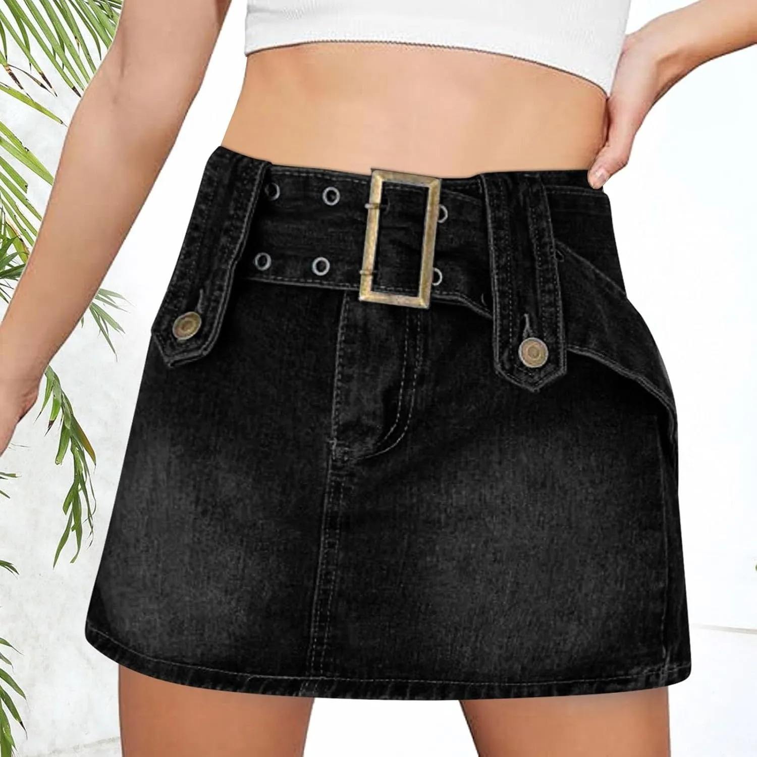 Women Mini Skirt Denim Skirt Short Skirt Bodycon Skorts Short Loose Fitting Casual High Waist Solid Color