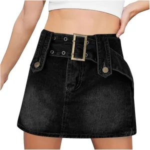 Women Mini Skirt Denim Skirt Short Skirt Bodycon Skorts Short Loose Fitting Casual High Waist Solid Color