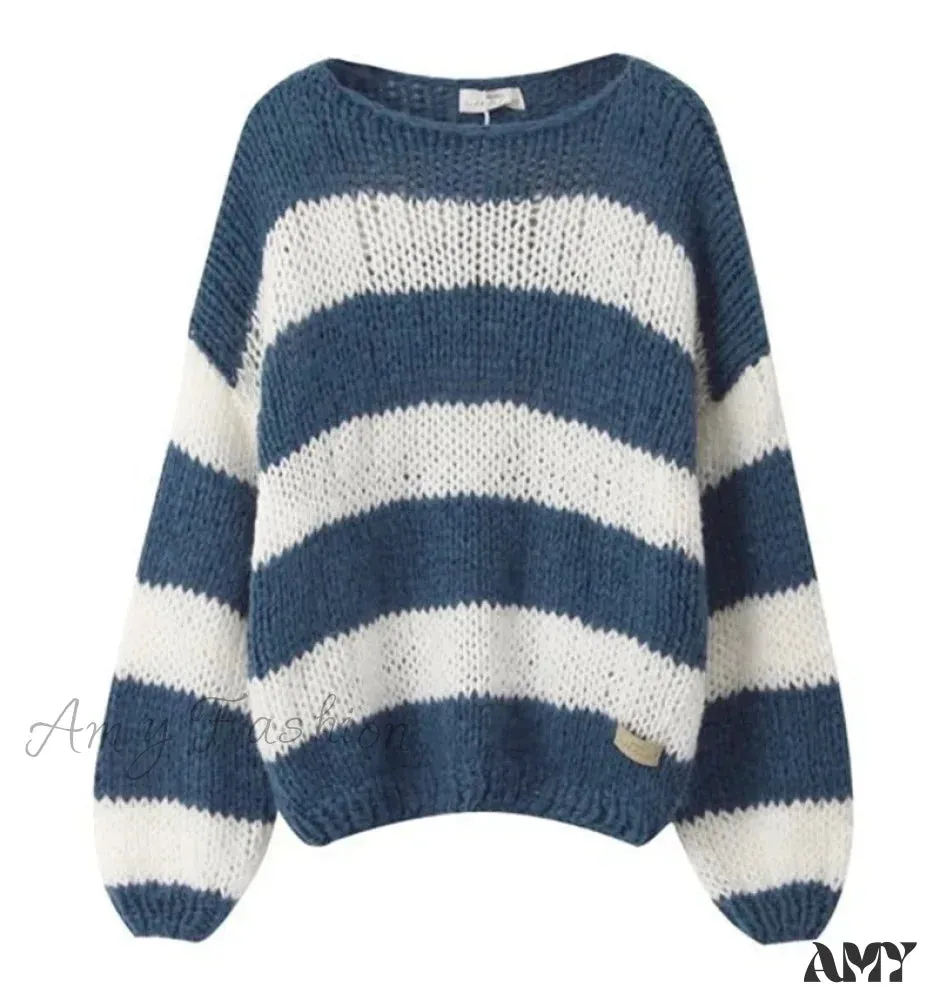 Women Oversized Striped Fashion Color Block Long Sleeve Casual Trendy Chic Stylish Cozy Warm Sweater