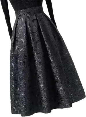 Women Pleated Vintage Elegant Style High Waist Loose A-Line Midi Skirt