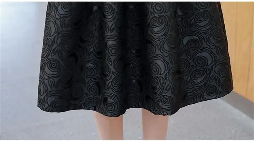 Women Pleated Vintage Elegant Style High Waist Loose A-Line Midi Skirt