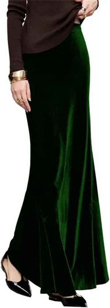 Women Silk Blend Fleece High Waist Skirts Solid Slim Long Skirt Vintage Retro Mermaid Skirt