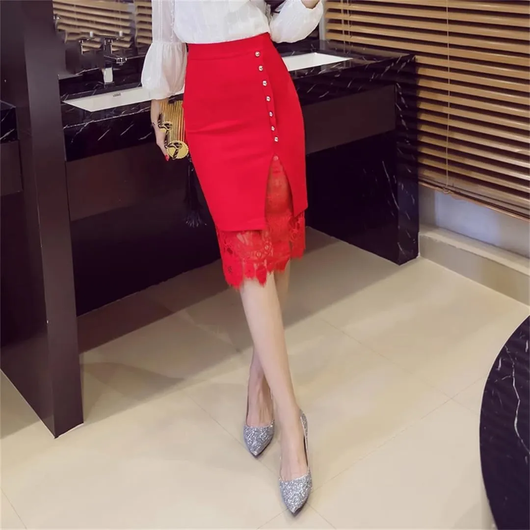 Women Skirt Black High Waist Skirt Lace Pencil Skirt Skirts Womens