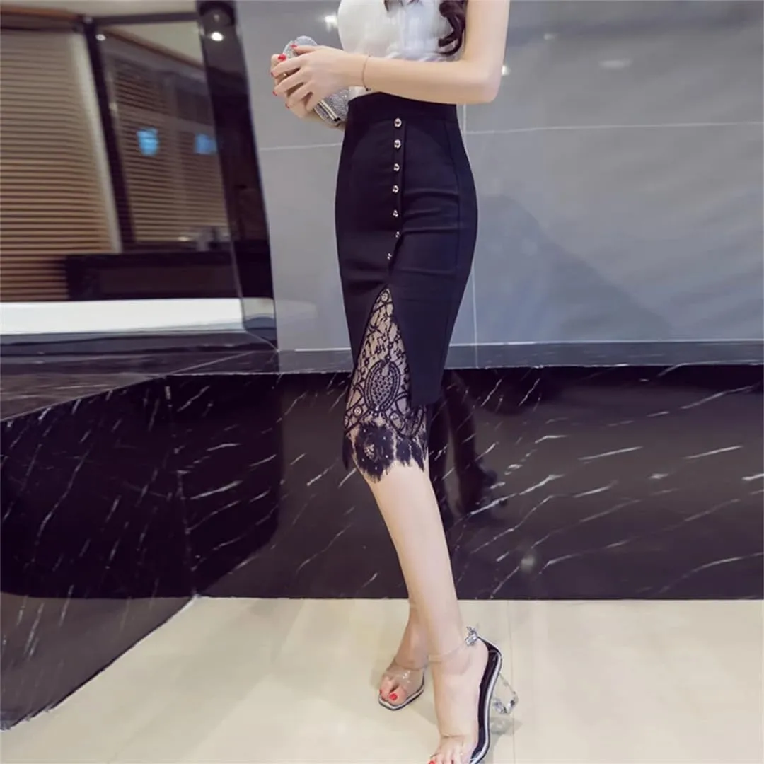 Women Skirt Black High Waist Skirt Lace Pencil Skirt Skirts Womens