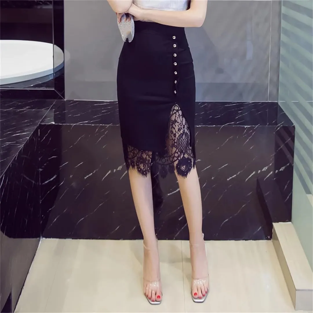 Women Skirt Black High Waist Skirt Lace Pencil Skirt Skirts Womens