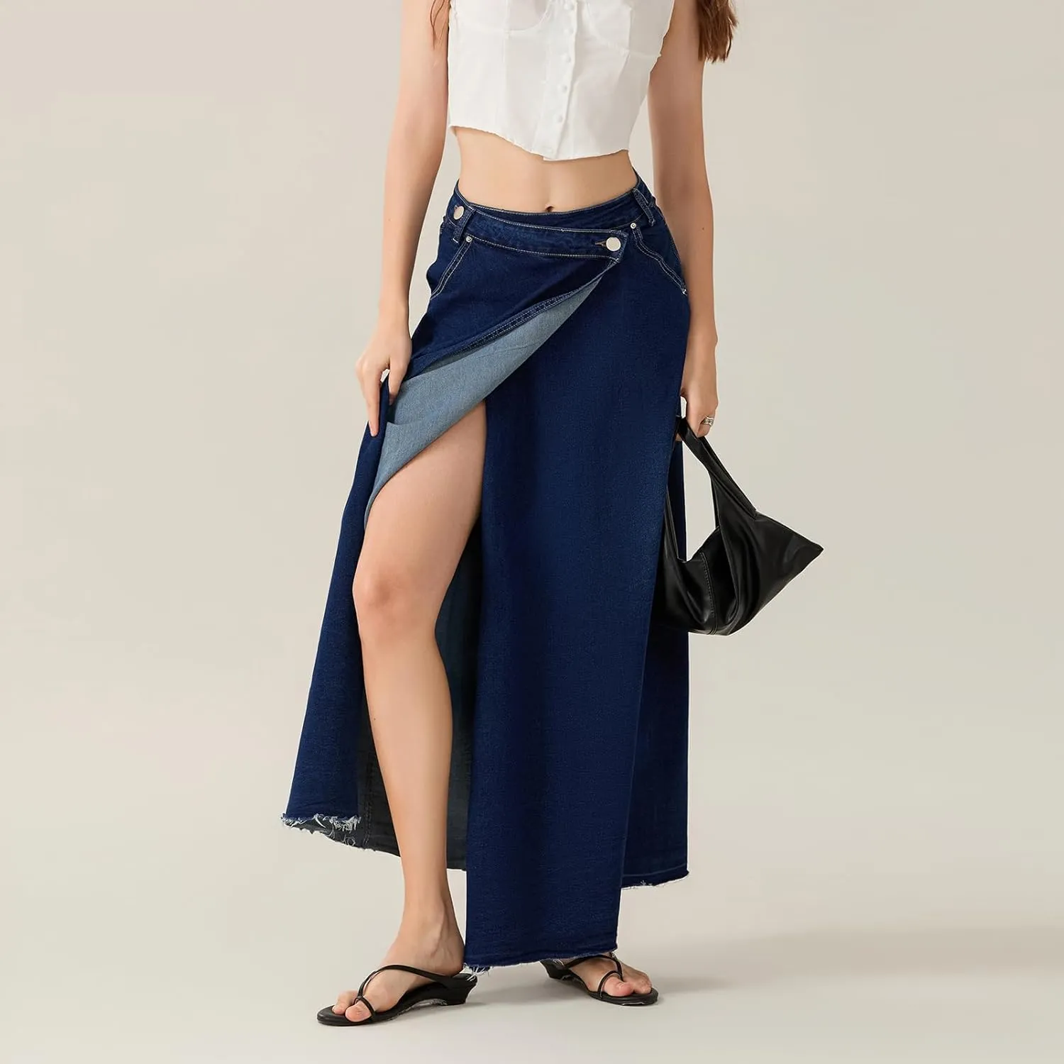 Women Slit Denim Maxi Skirt High Waist Split A-Line Pencil Long Jean Skirt Slim Fit Vintage Cargo Y2k Jean Skirt