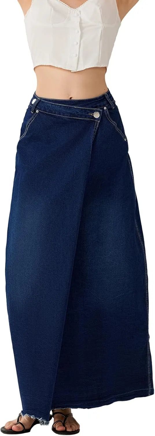 Women Slit Denim Maxi Skirt High Waist Split A-Line Pencil Long Jean Skirt Slim Fit Vintage Cargo Y2k Jean Skirt