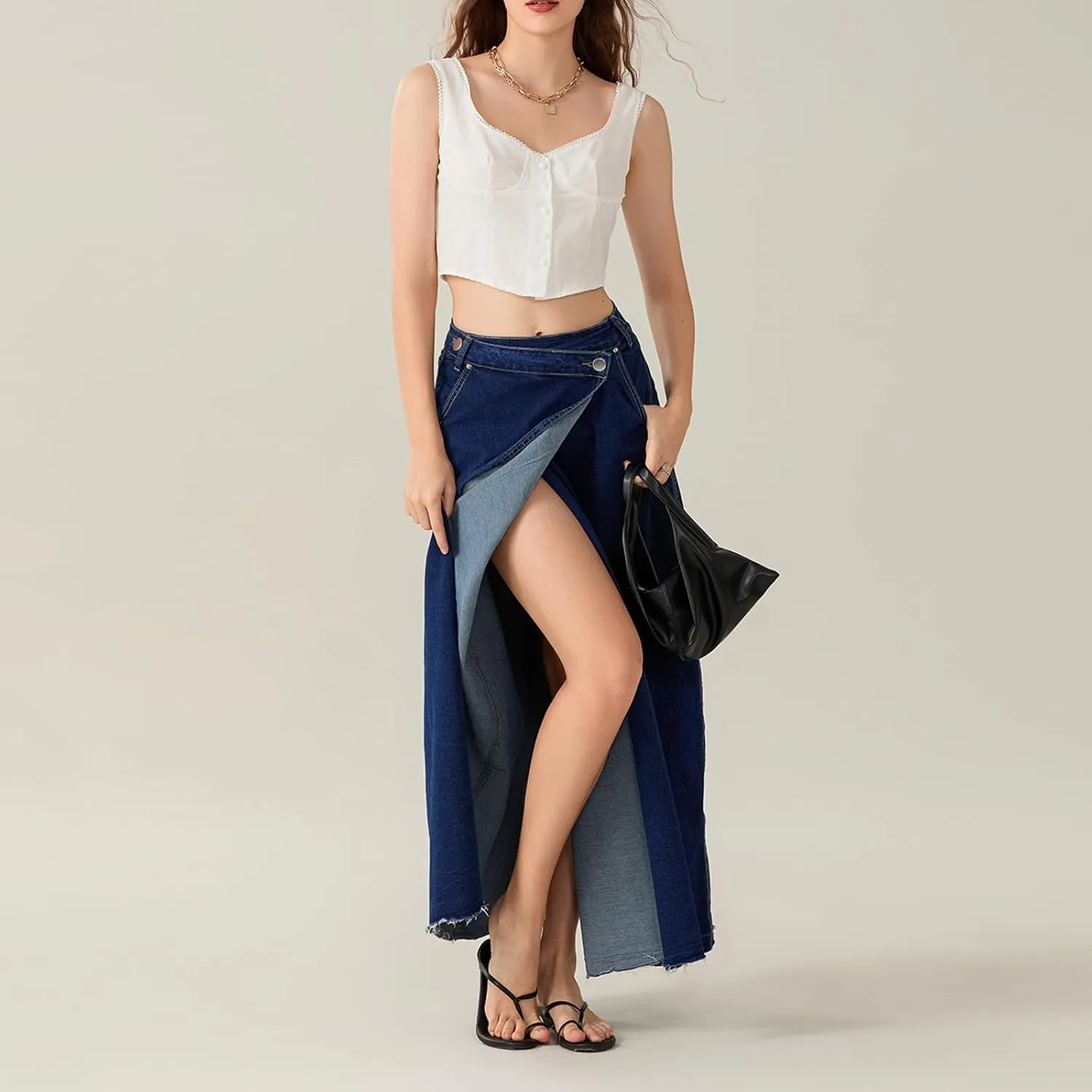 Women Slit Denim Maxi Skirt High Waist Split A-Line Pencil Long Jean Skirt Slim Fit Vintage Cargo Y2k Jean Skirt