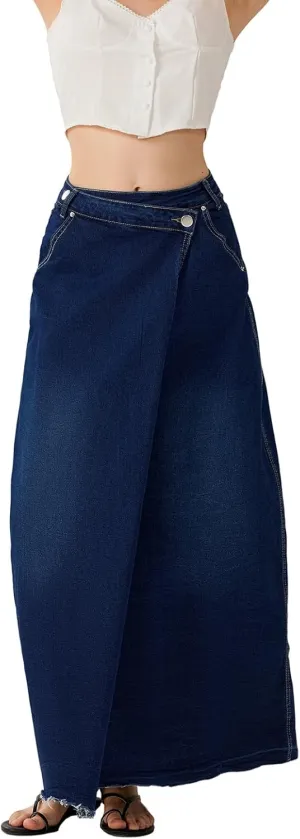 Women Slit Denim Maxi Skirt High Waist Split A-Line Pencil Long Jean Skirt Slim Fit Vintage Cargo Y2k Jean Skirt