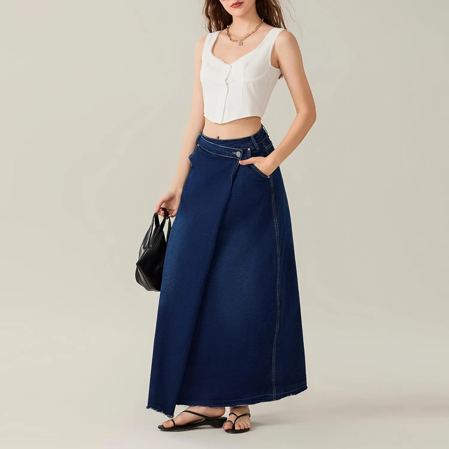 Women Slit Denim Maxi Skirt High Waist Split A-Line Pencil Long Jean Skirt Slim Fit Vintage Cargo Y2k Jean Skirt