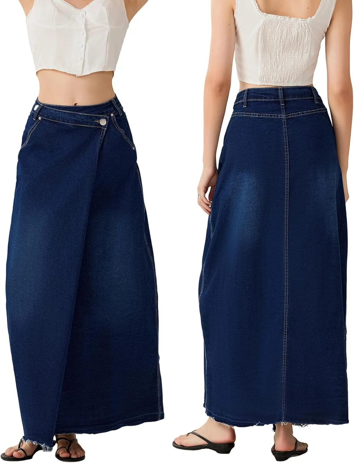 Women Slit Denim Maxi Skirt High Waist Split A-Line Pencil Long Jean Skirt Slim Fit Vintage Cargo Y2k Jean Skirt