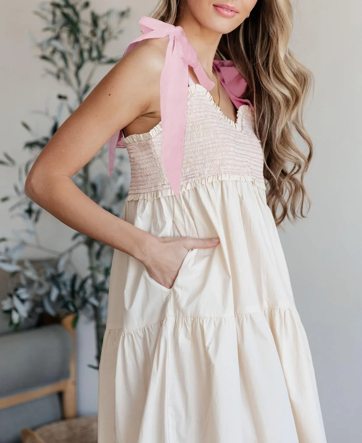 Women Summer Boho Tie Shoulder Dress Y2k Floral Smocked Flowy Long Dress Ruffle Tiered Beach Vocation Sundress