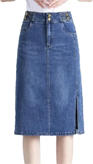 Women Summer Solid High Waisted Loose Denim Skirt