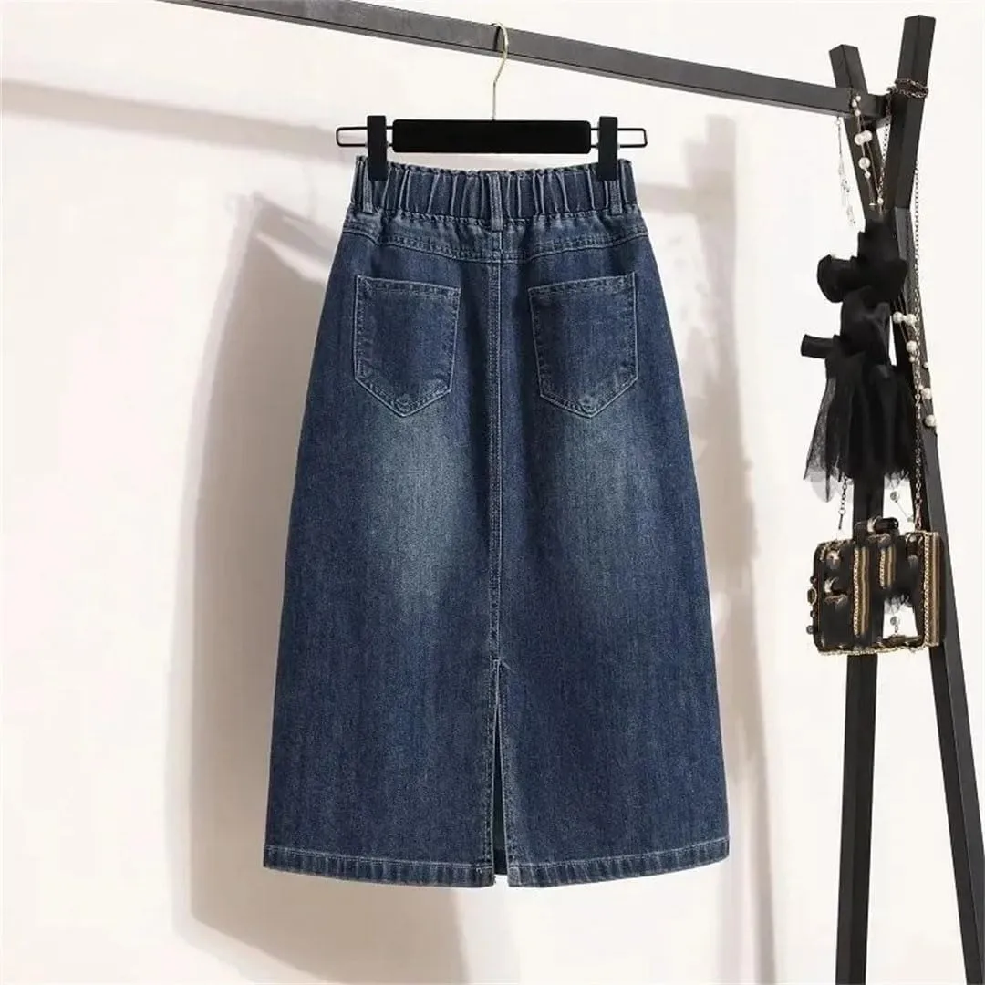 Women Summer Solid High Waisted Loose Denim Skirt