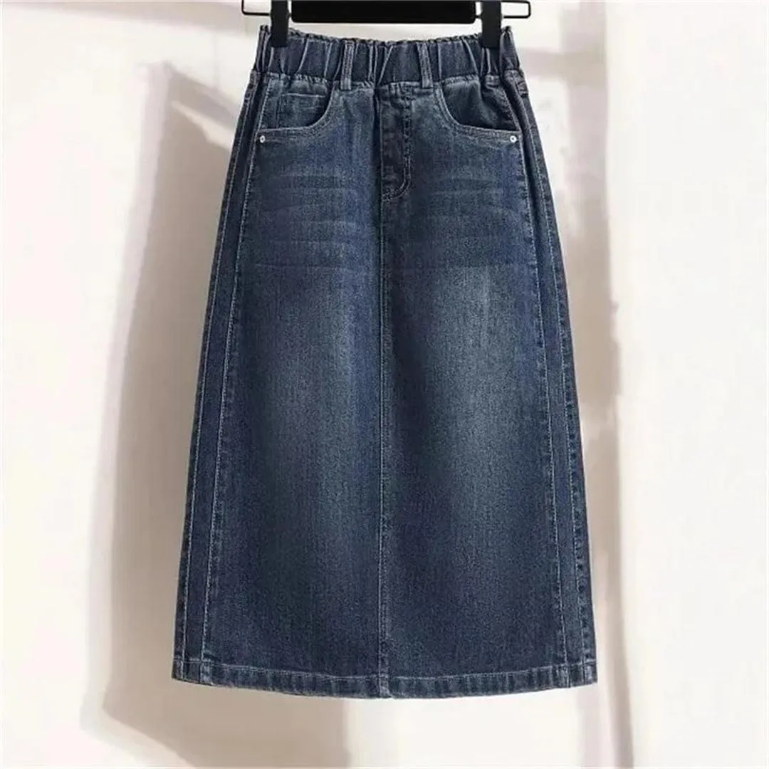 Women Summer Solid High Waisted Loose Denim Skirt