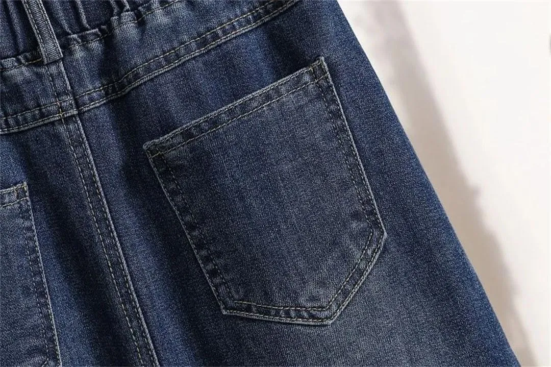 Women Summer Solid High Waisted Loose Denim Skirt