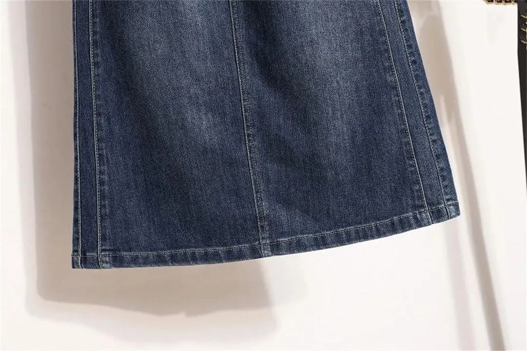 Women Summer Solid High Waisted Loose Denim Skirt
