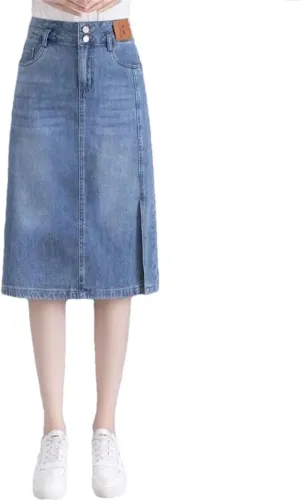 Women Summer Solid High Waisted Loose Denim Skirt