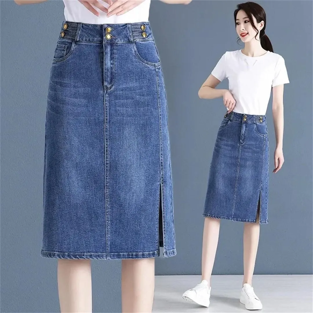 Women Summer Solid High Waisted Loose Denim Skirt