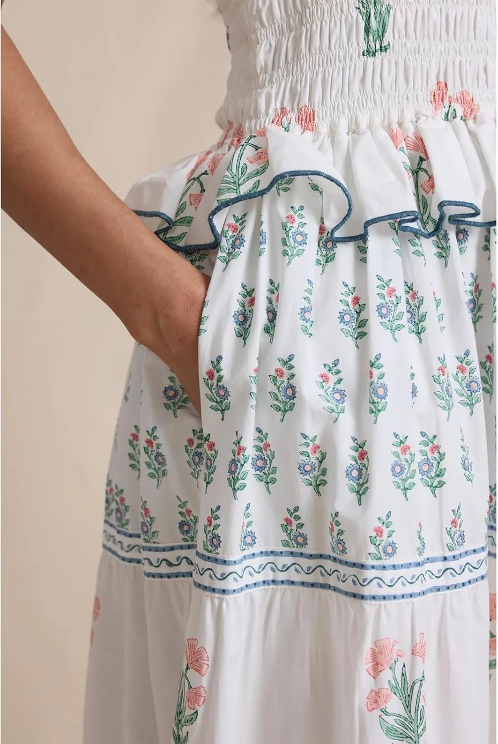Women Tiered Ruffle Maxi Dress Floral Smocked Flowy Long Boho Beach Sundress Y2K A-Line Shoulder Tie Summer Midi Dress
