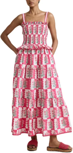 Women Tiered Ruffle Maxi Dress Floral Smocked Flowy Long Boho Beach Sundress Y2K A-Line Shoulder Tie Summer Midi Dress