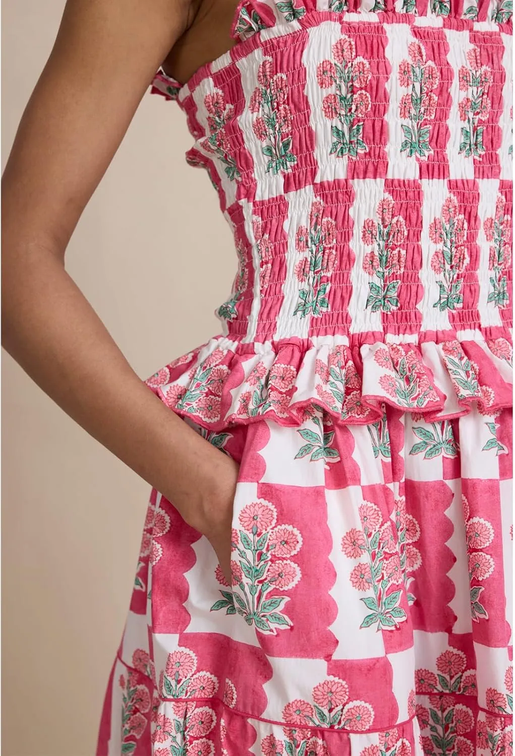 Women Tiered Ruffle Maxi Dress Floral Smocked Flowy Long Boho Beach Sundress Y2K A-Line Shoulder Tie Summer Midi Dress