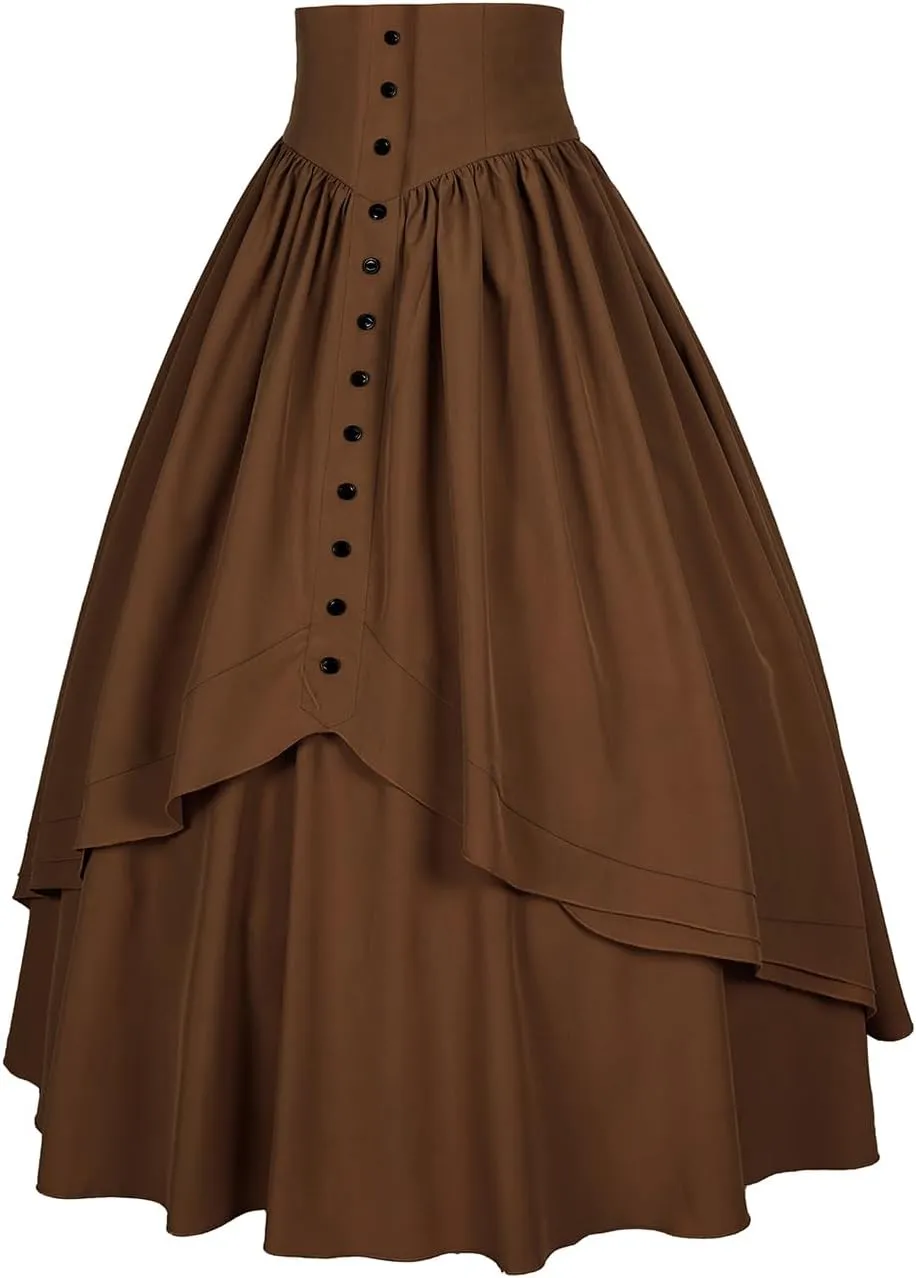 Women Victorian Skirt Medieval Renaissance Peasant Skirt Floor High Waisted Fluttering Long Skirt