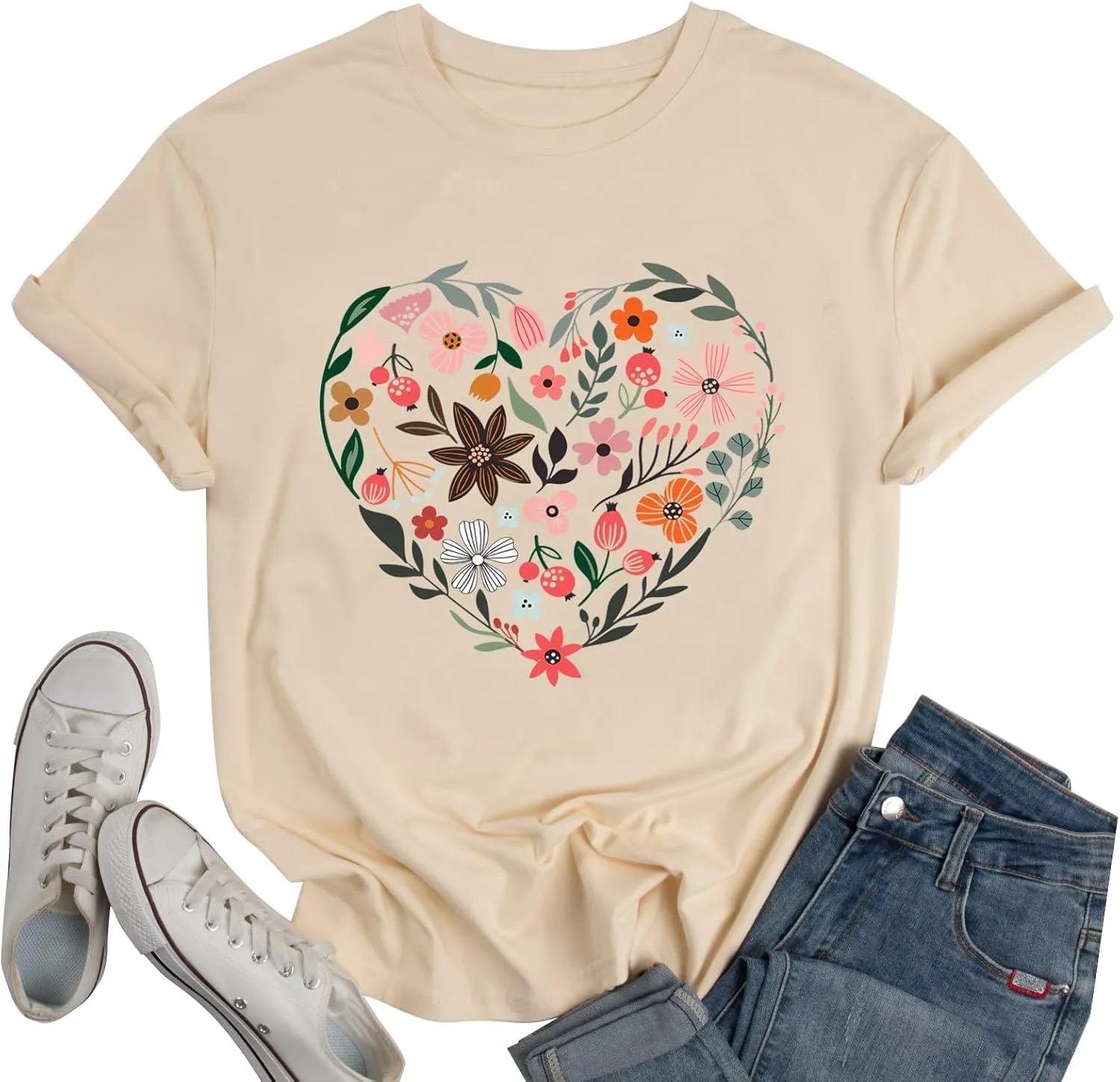 Women Wildflower Shirts Boho Floral Print T-Shirt Flower Graphic Vintage Botanical Plant Tee Garden Lover Top