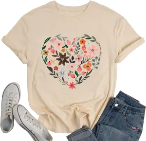 Women Wildflower Shirts Boho Floral Print T-Shirt Flower Graphic Vintage Botanical Plant Tee Garden Lover Top