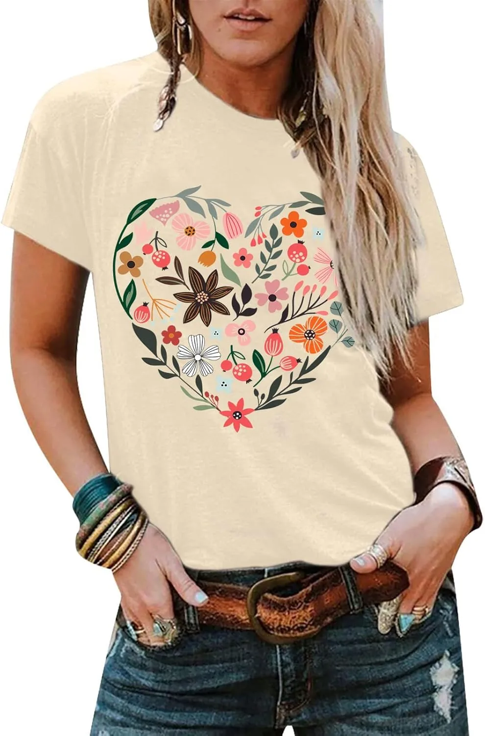 Women Wildflower Shirts Boho Floral Print T-Shirt Flower Graphic Vintage Botanical Plant Tee Garden Lover Top