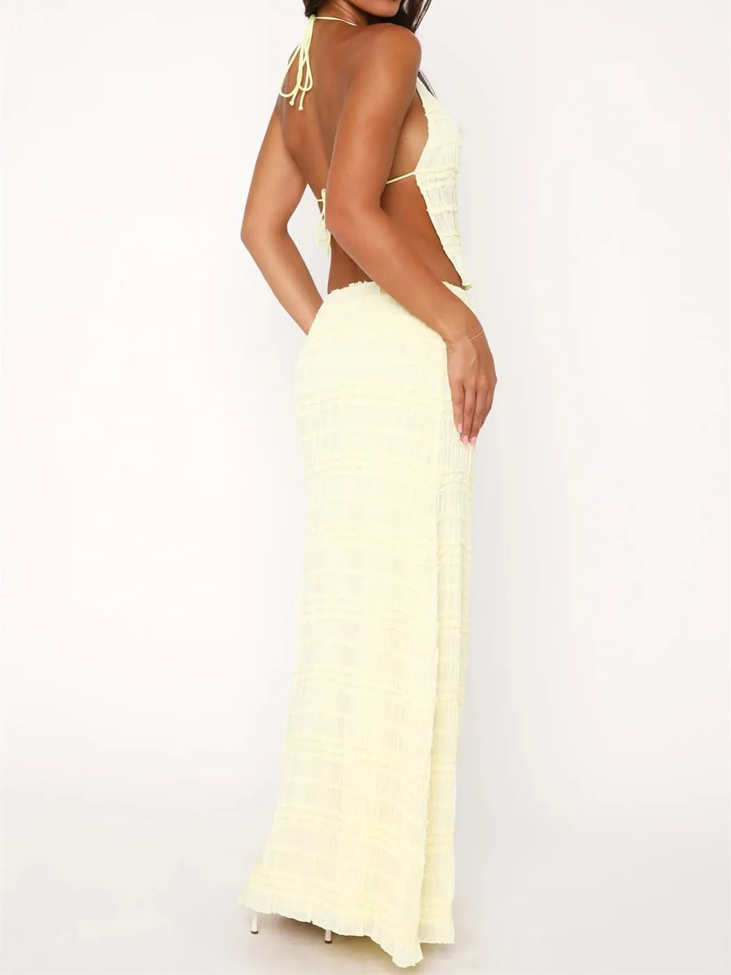 Women Y2k 2 Piece Maxi Skirt Set Sexy Backless Halter Crop Cami Top Tiered Smocked Flowy Long Skirt Beach Matching Set