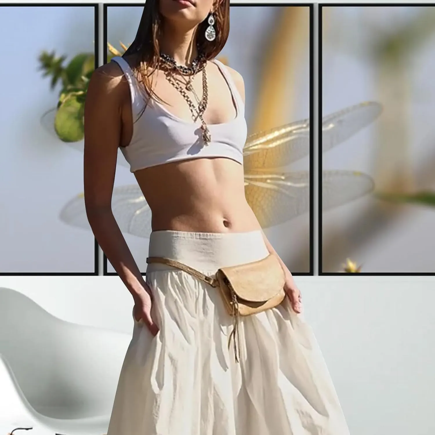Women Y2k Bubble Maxi Skirt Summer Elastic Low Waist A Line Long Skirt Casual Fairy Ruffle Pleated Midi Dress