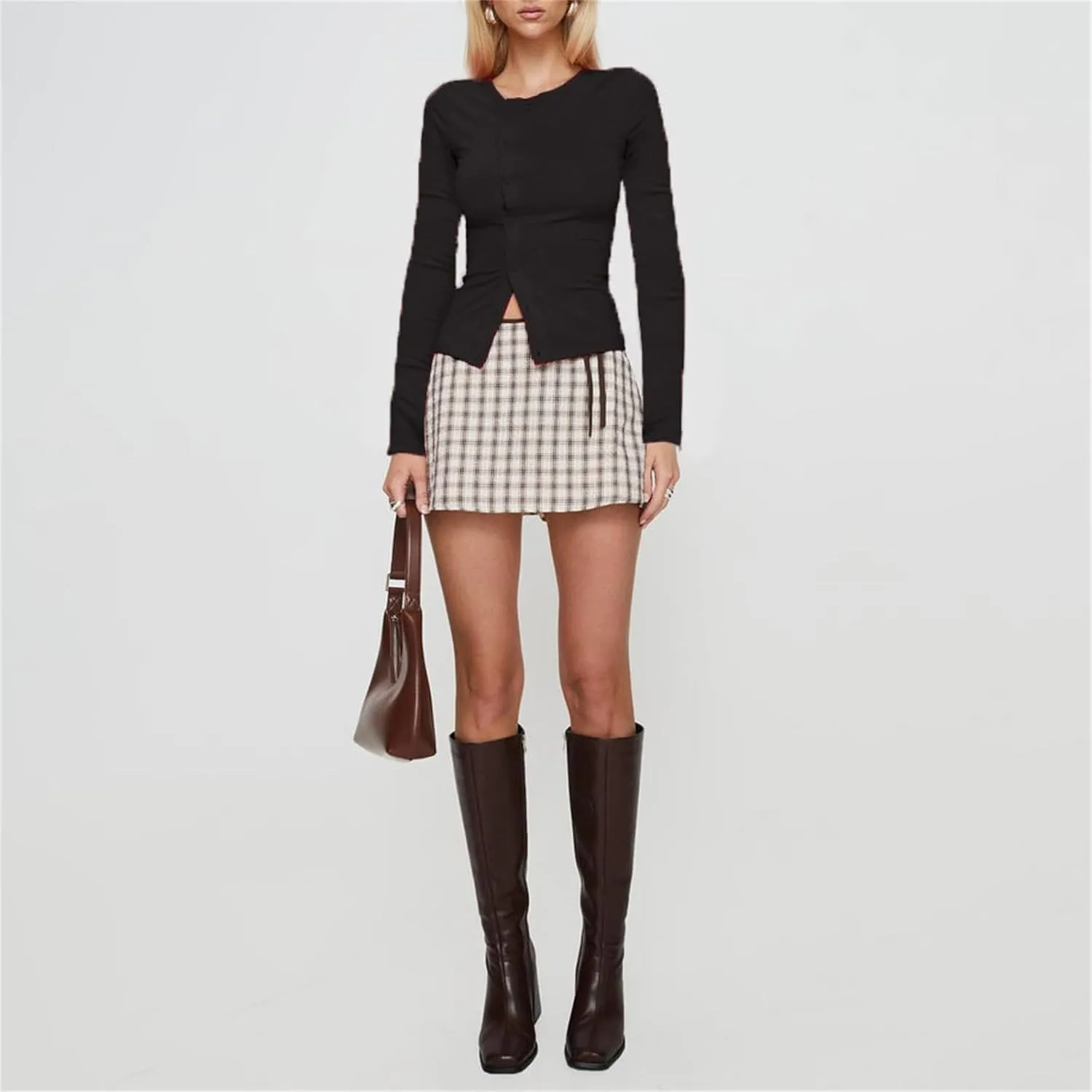 Women Y2K Button Down Knitted Tops Long Sleeve Slim Fit Ribbed Tee Tops Open Front Casual Cardigan