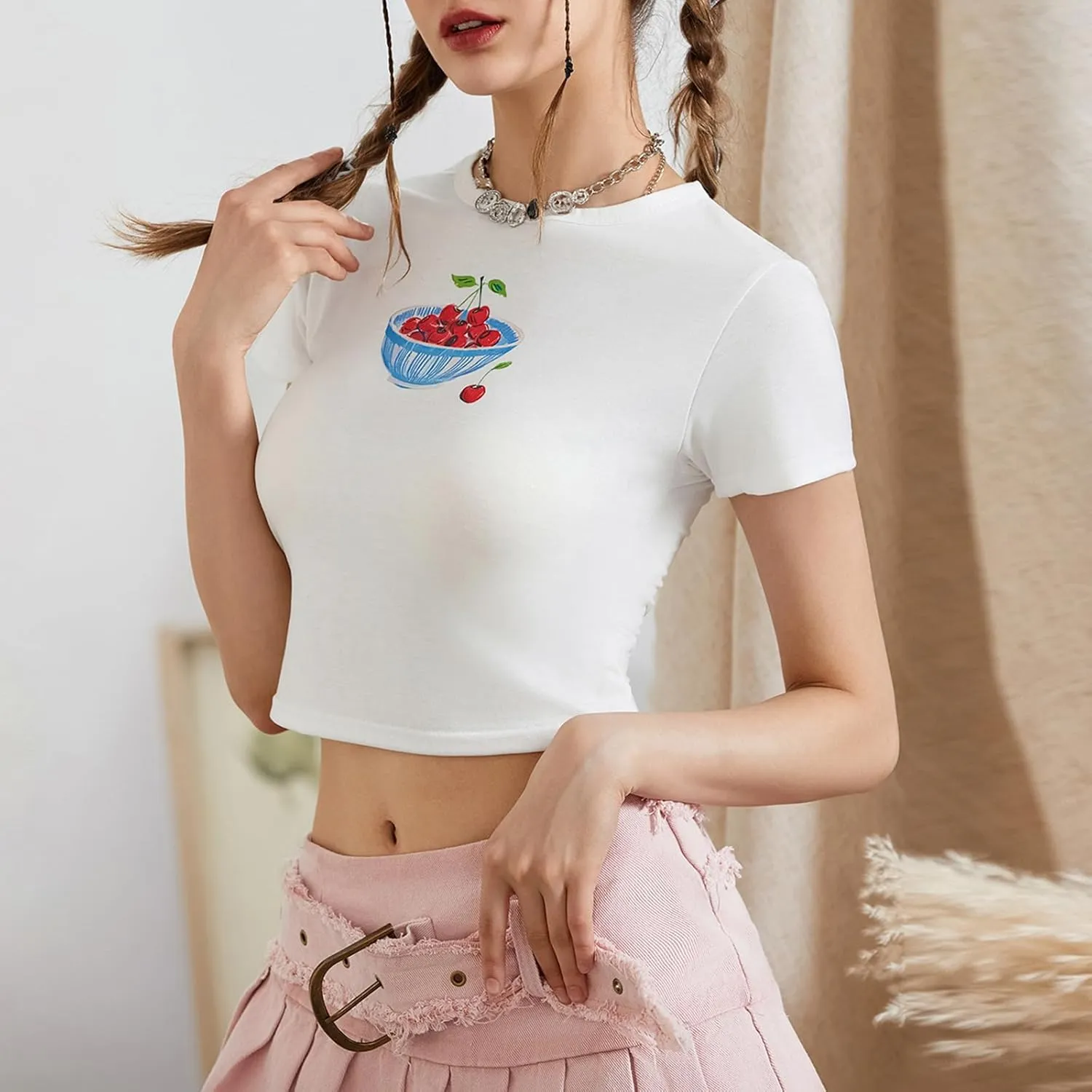 Women Y2k Graphic T-Shirt Crew Neck Short Sleeve Baby Tee Summer Crop Tops 00S Aesthetic Going Out Tops Streetwear