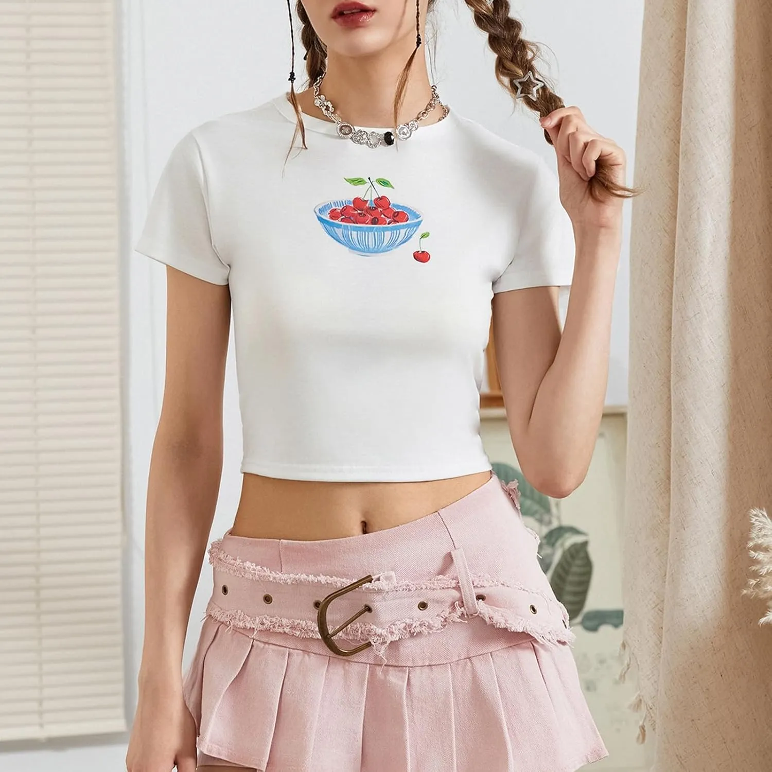 Women Y2k Graphic T-Shirt Crew Neck Short Sleeve Baby Tee Summer Crop Tops 00S Aesthetic Going Out Tops Streetwear
