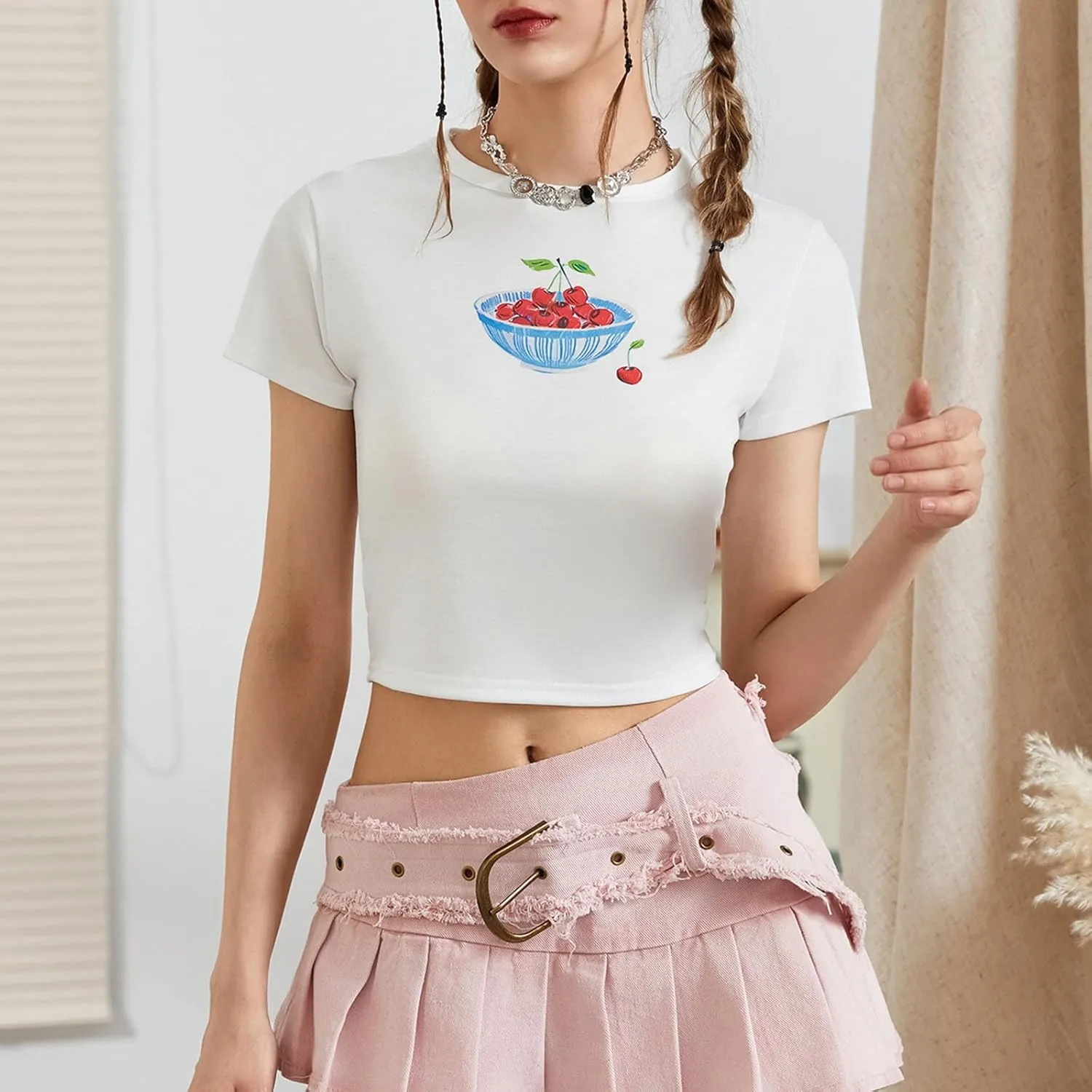 Women Y2k Graphic T-Shirt Crew Neck Short Sleeve Baby Tee Summer Crop Tops 00S Aesthetic Going Out Tops Streetwear