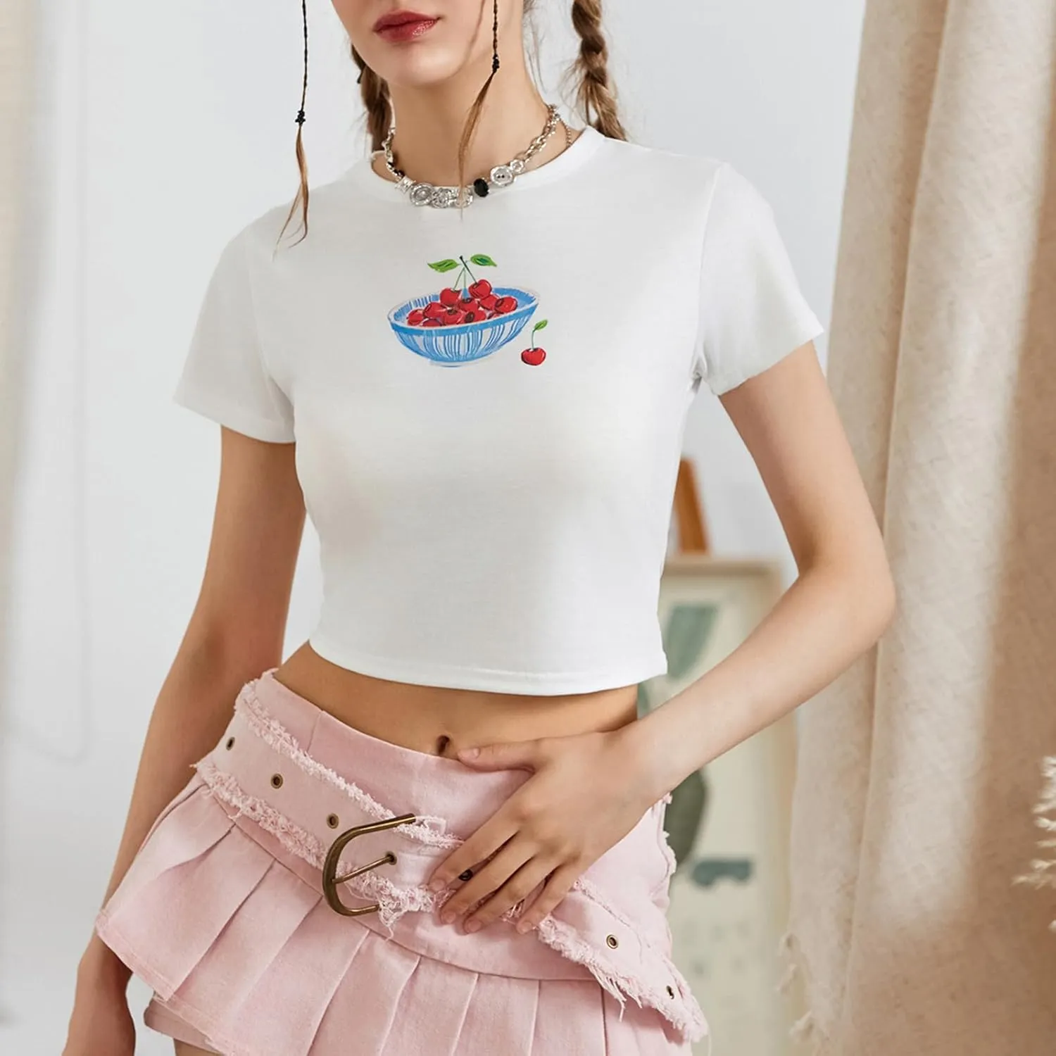 Women Y2k Graphic T-Shirt Crew Neck Short Sleeve Baby Tee Summer Crop Tops 00S Aesthetic Going Out Tops Streetwear