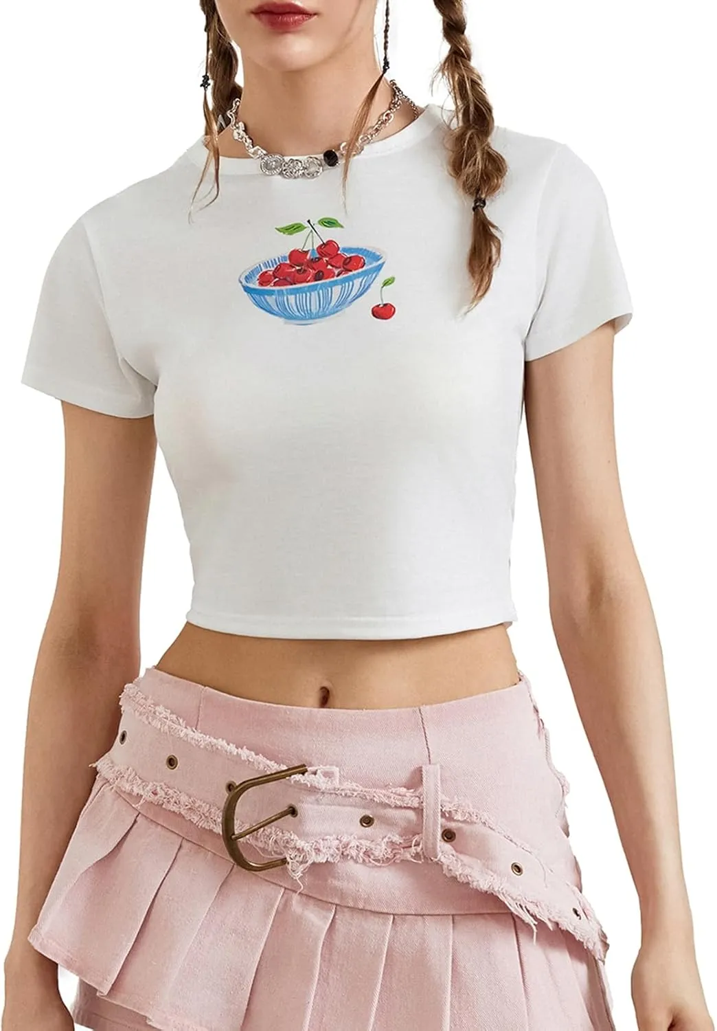 Women Y2k Graphic T-Shirt Crew Neck Short Sleeve Baby Tee Summer Crop Tops 00S Aesthetic Going Out Tops Streetwear