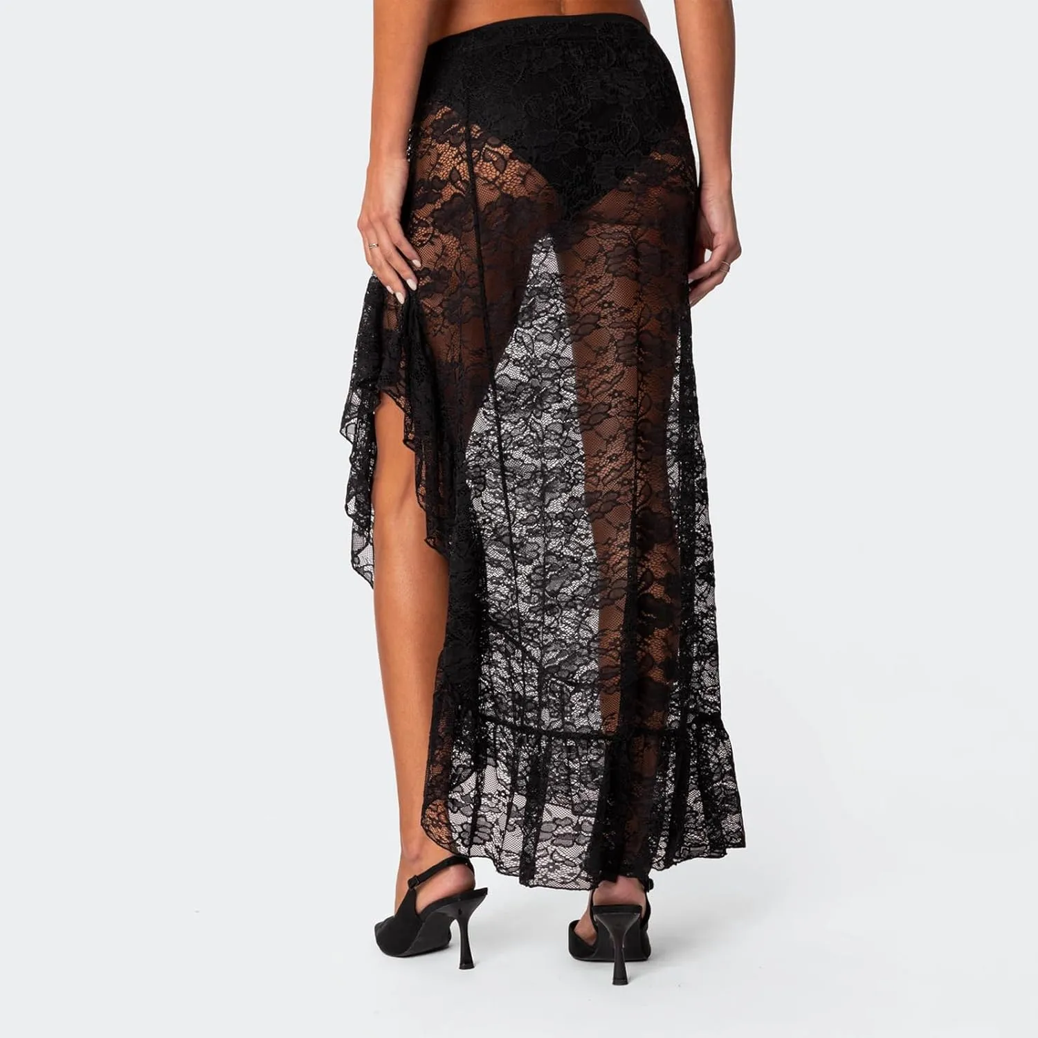 Women Y2k Lace Maxi Skirt Summer Sexy See Through Long Lace Skirt Casual Boho Fairy Grunge Midi Lace Skirt
