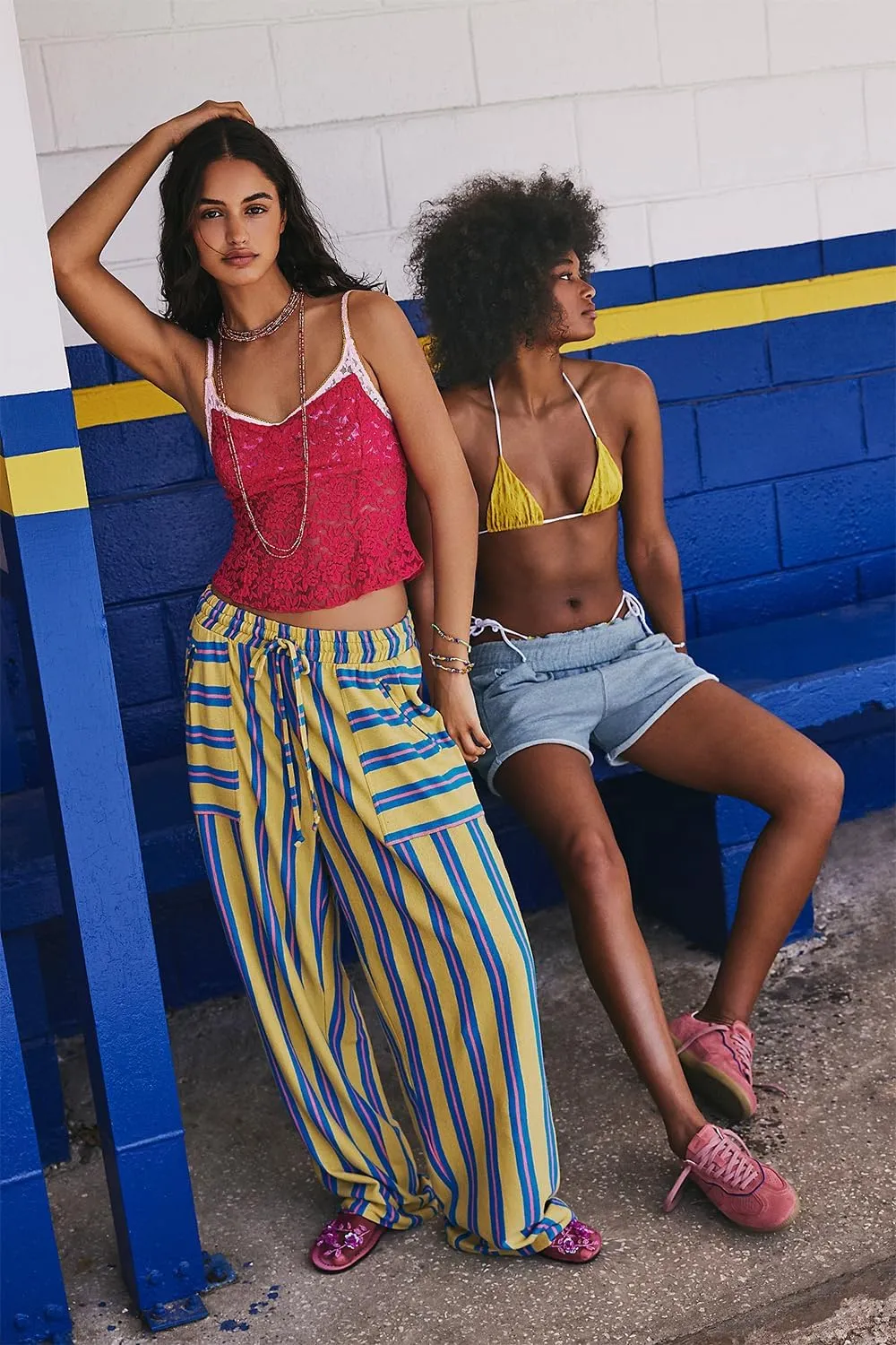 Women Y2k Striped Long Pants Wide Leg Stripes Print Lounge Pants High Waist Drawstring Striped Trousers