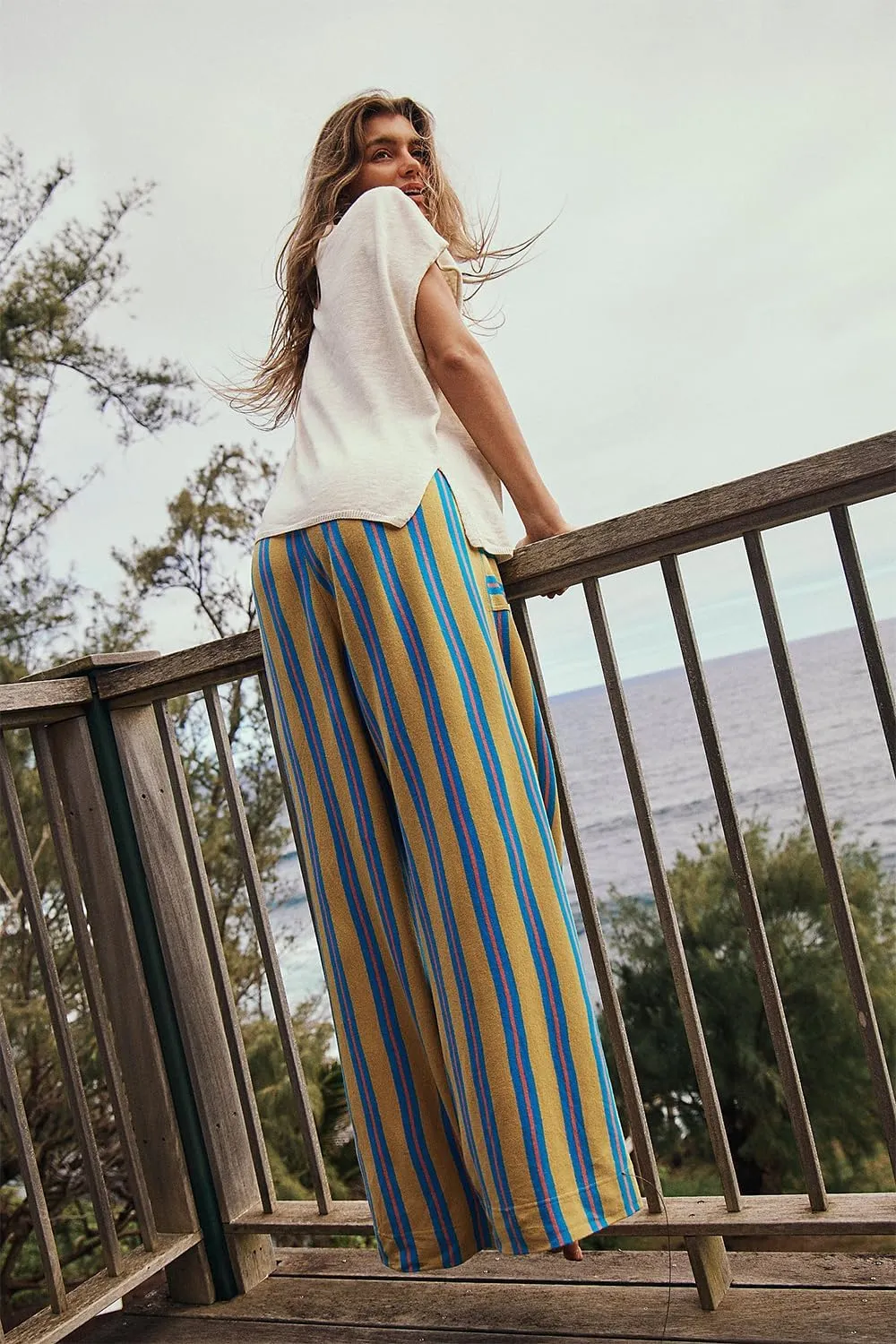 Women Y2k Striped Long Pants Wide Leg Stripes Print Lounge Pants High Waist Drawstring Striped Trousers