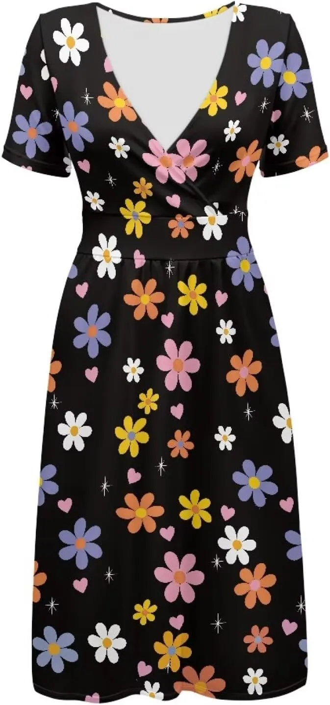 Women's 1950s Retro Rockabilly Dress Floral Motif Audrey Style Hepburn Waist-Slimming A-line Dress Short Sleeve